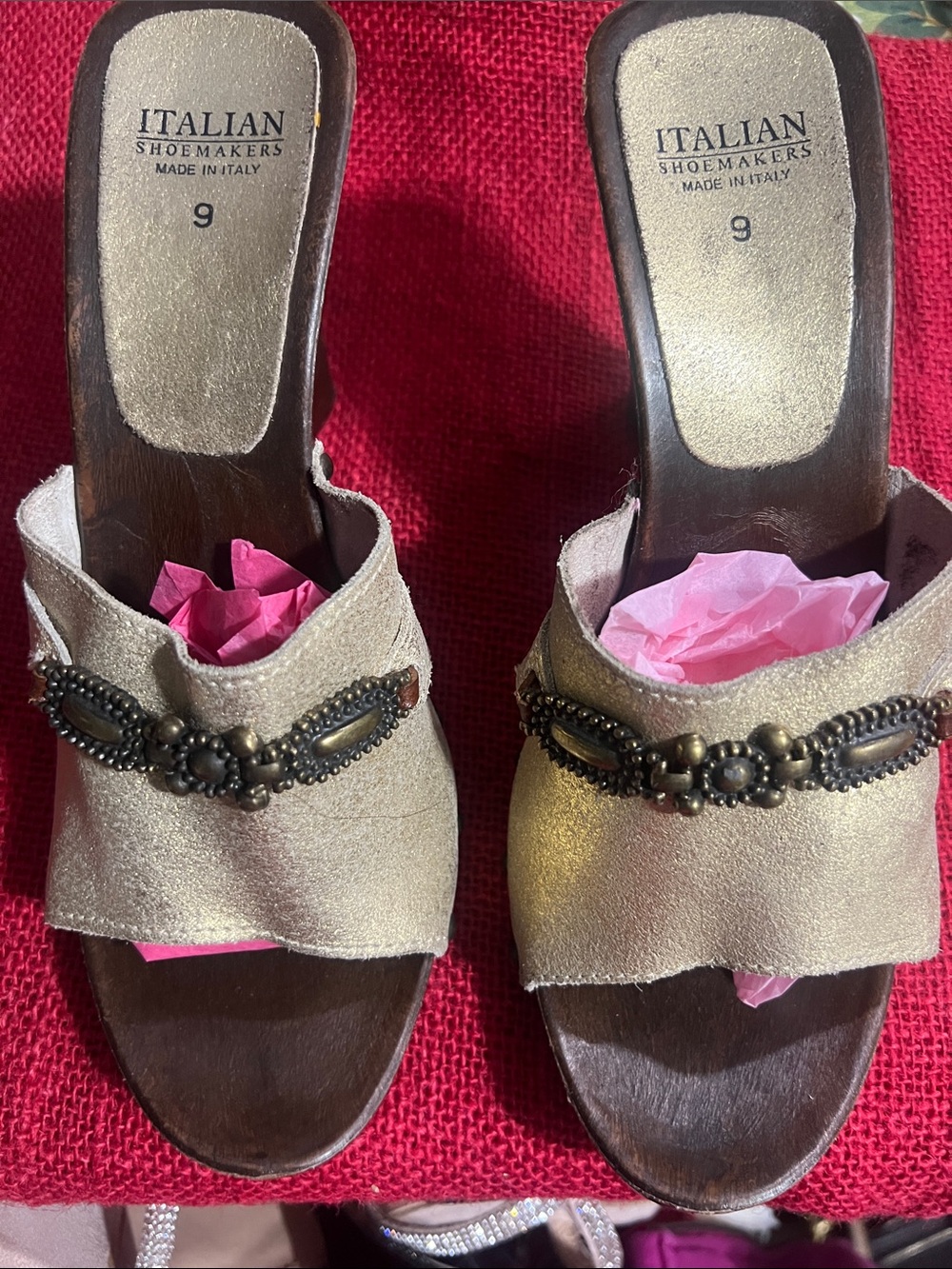 Italian Shoemakers Metallic Gold Beaded Slip-On Mules